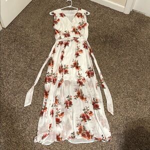 Floral Maxi Dress in White and Red